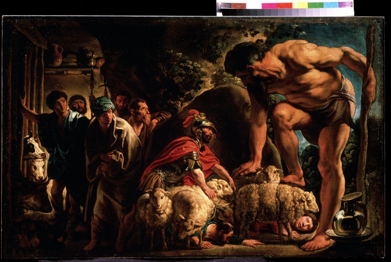 ""Ulysses i Polyfemos lya"" målning av Jacob Jordaens (1593-1678) Pushkin-museet, Moskva. av Jacob Jordaens
