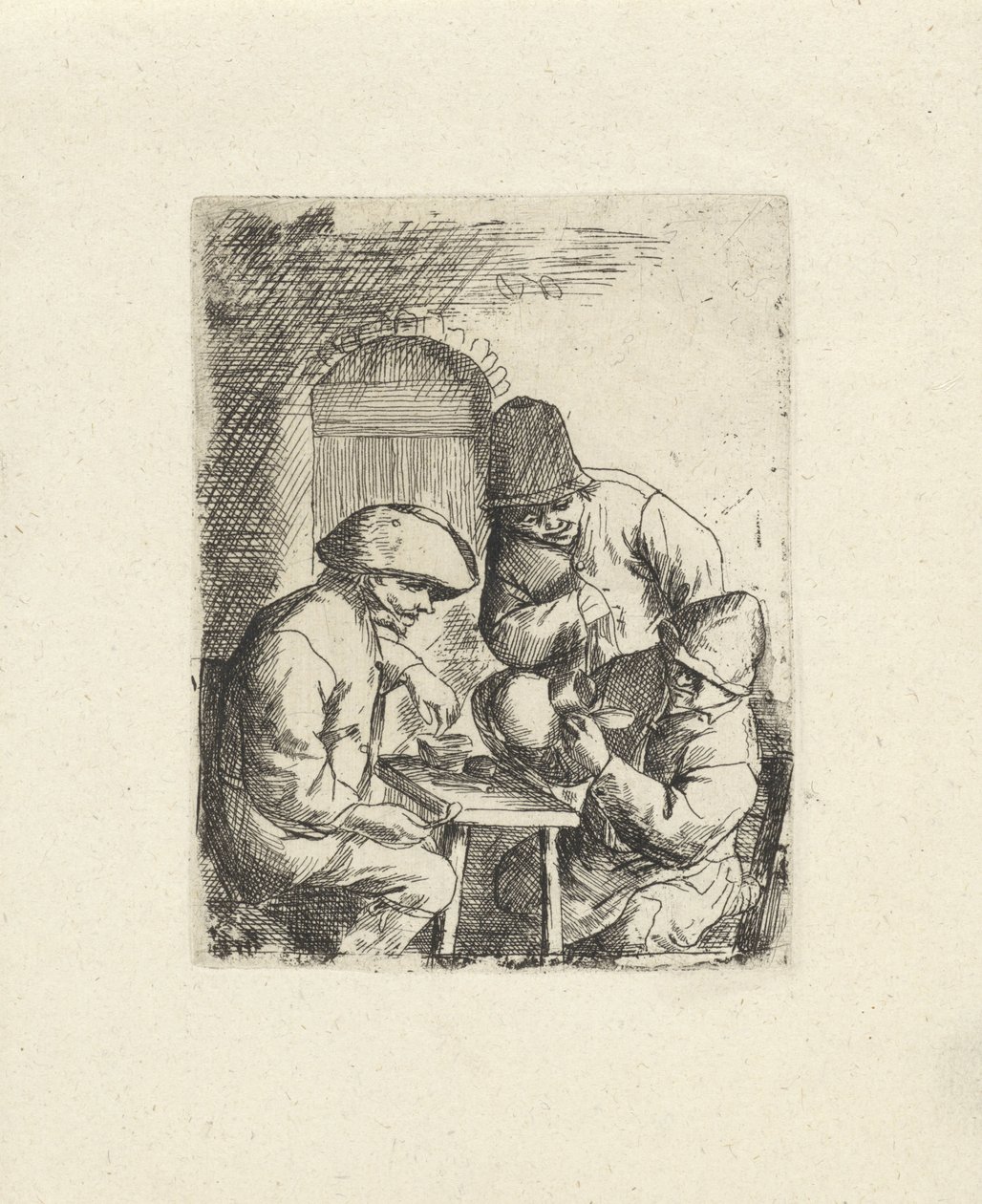 Tre män och en tom kanna Kopior efter Adriaan van Ostade (serietitel) av Jacob Laurensz. van der Vinne