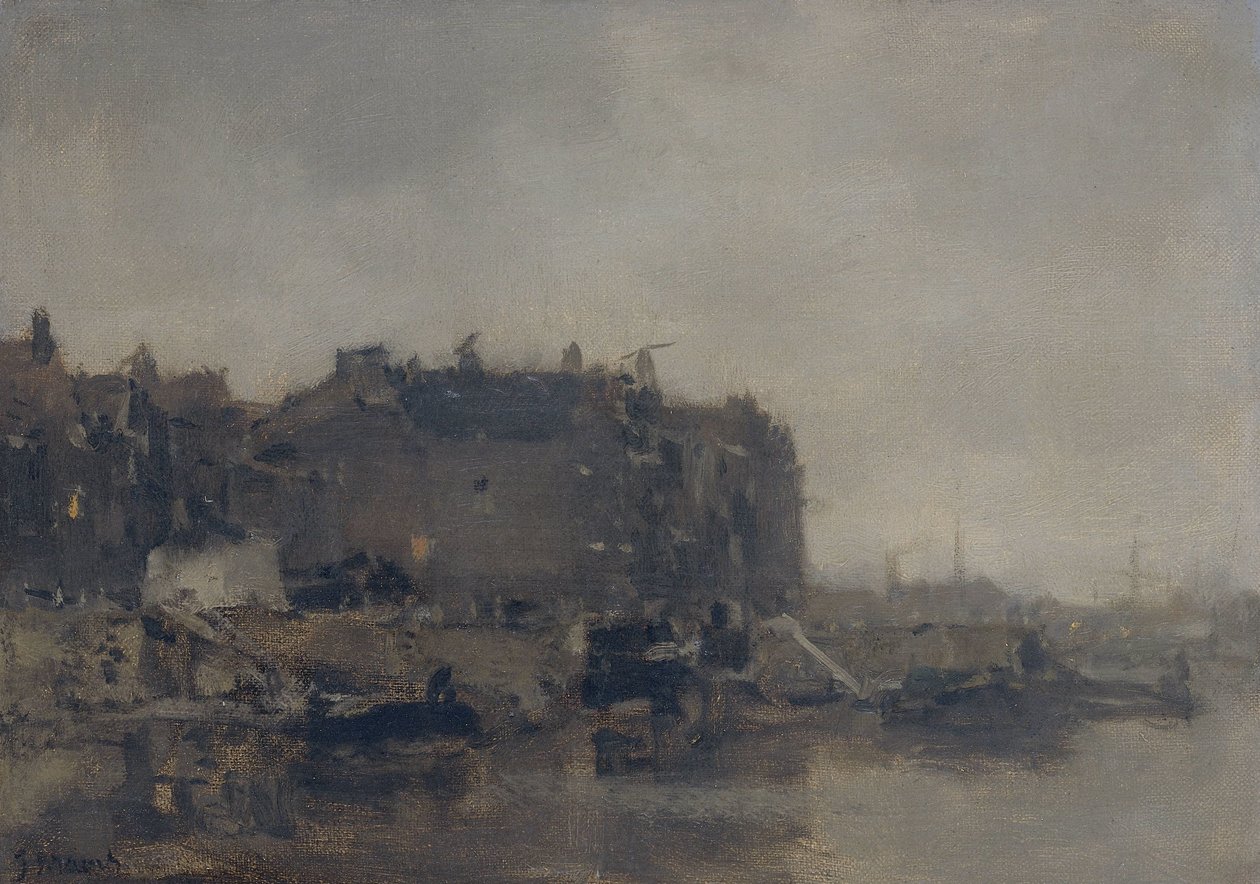 Hus på Prins Hendrikkade, Amsterdam, på en dimmig dag av Jacob Maris