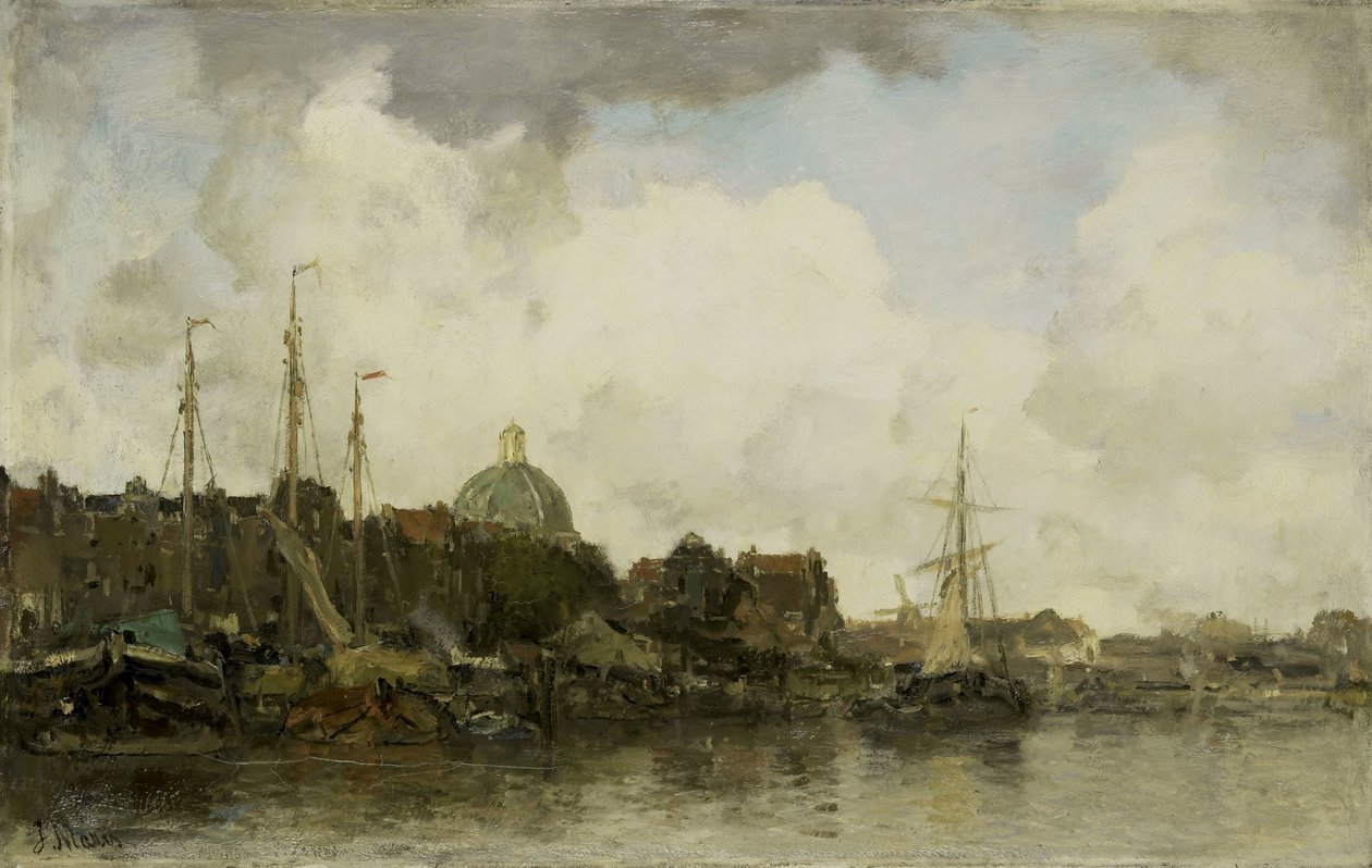 Stadsbild med en kupolförsedd kyrka av Jacob Maris
