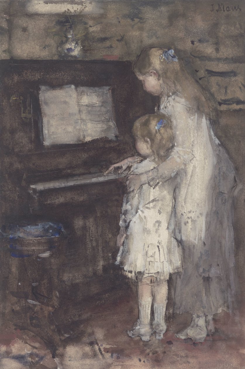Två flickor vid pianot av Jacob Maris