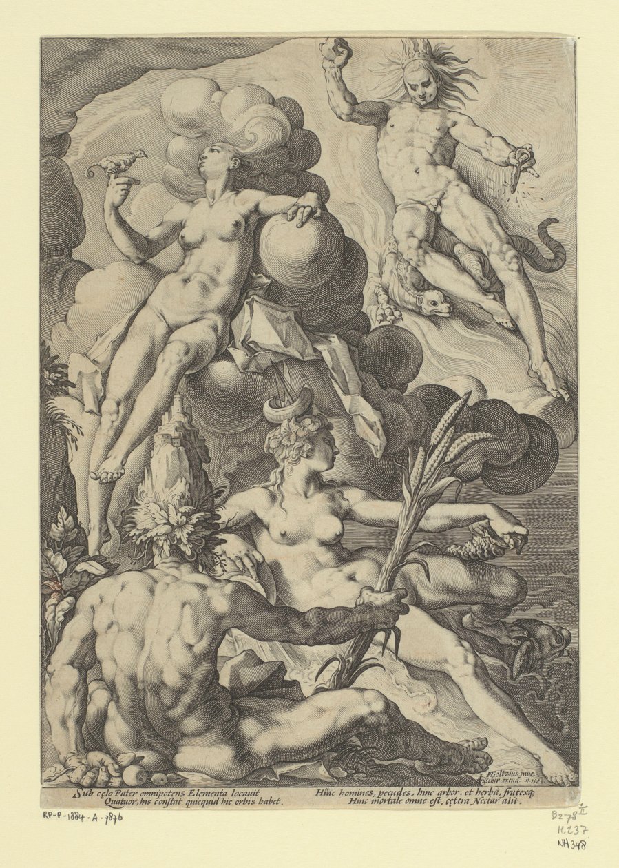 De fyra elementen Mytologiska och allegoriska representationer (serietitel) av Jacob Matham (attributed to)