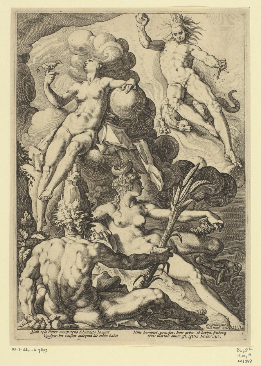 De fyra elementen Mytologiska och allegoriska representationer (serietitel) av Jacob Matham (attributed to)