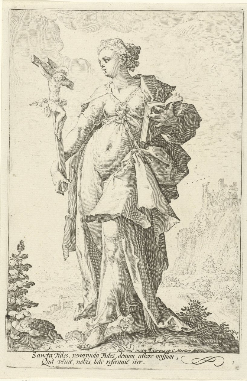 Tro (Fides) Dygderna (serietitel) av Jacob Matham (attributed to)
