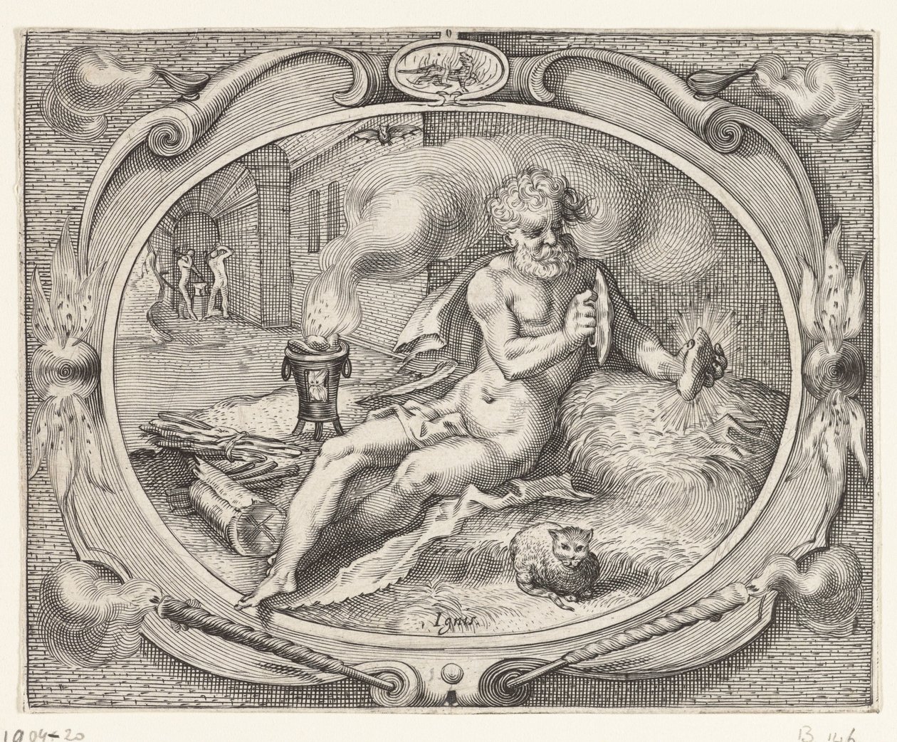 Eld (Ignis) Ignis (titel på objekt) De fyra elementen (serietitel) av Jacob Matham (workshop of)
