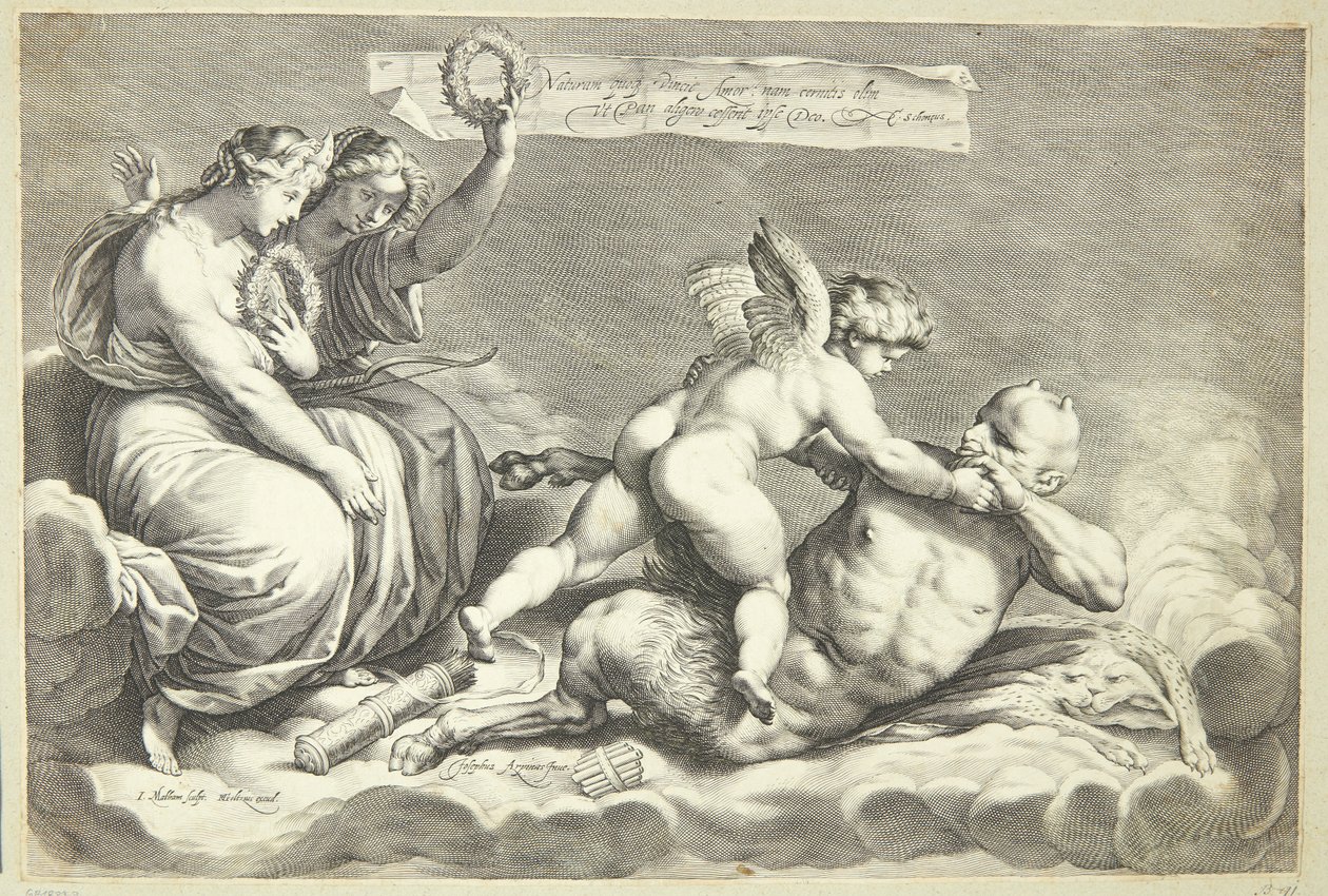 Cupid besegrar Pan av Jacob Matham