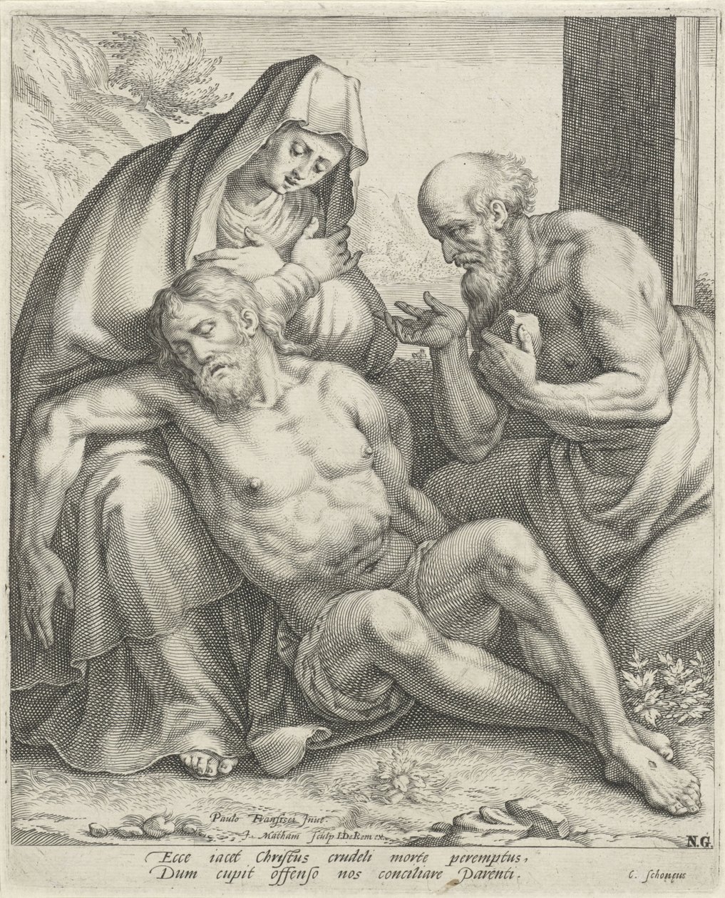 Kristi klagan av Maria och S:t Hieronymus av Jacob Matham