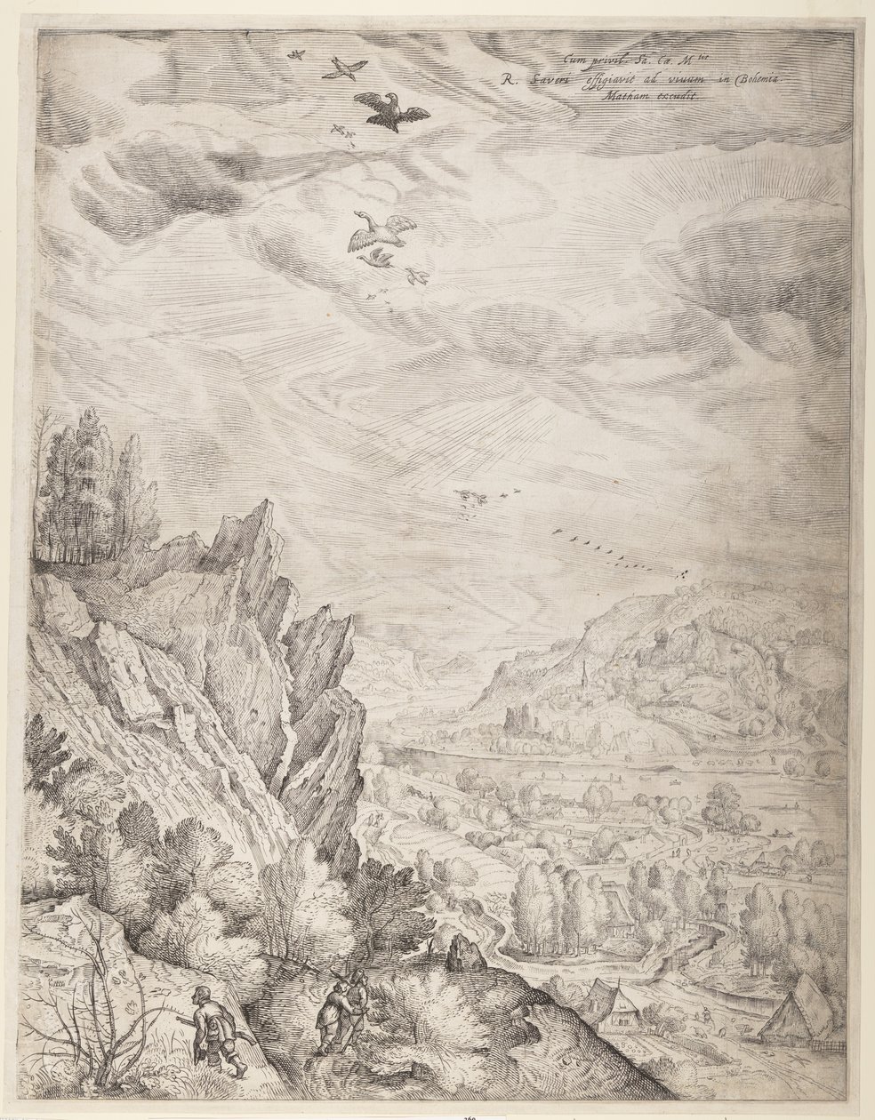 Bohemiskt landskap med par och jägare (höger plåt) av Jacob Matham