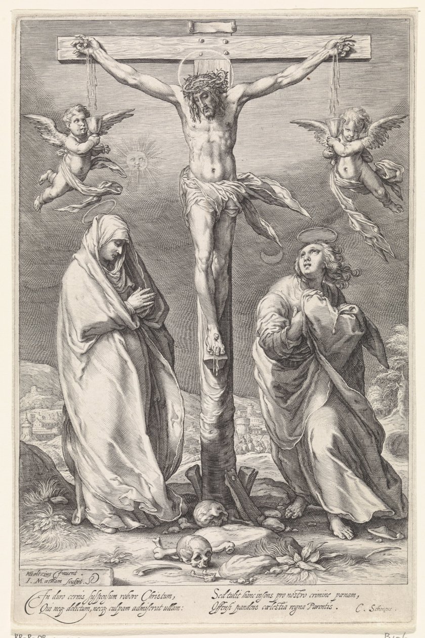 Kristus på korset, med Johannes och Maria av Jacob Matham