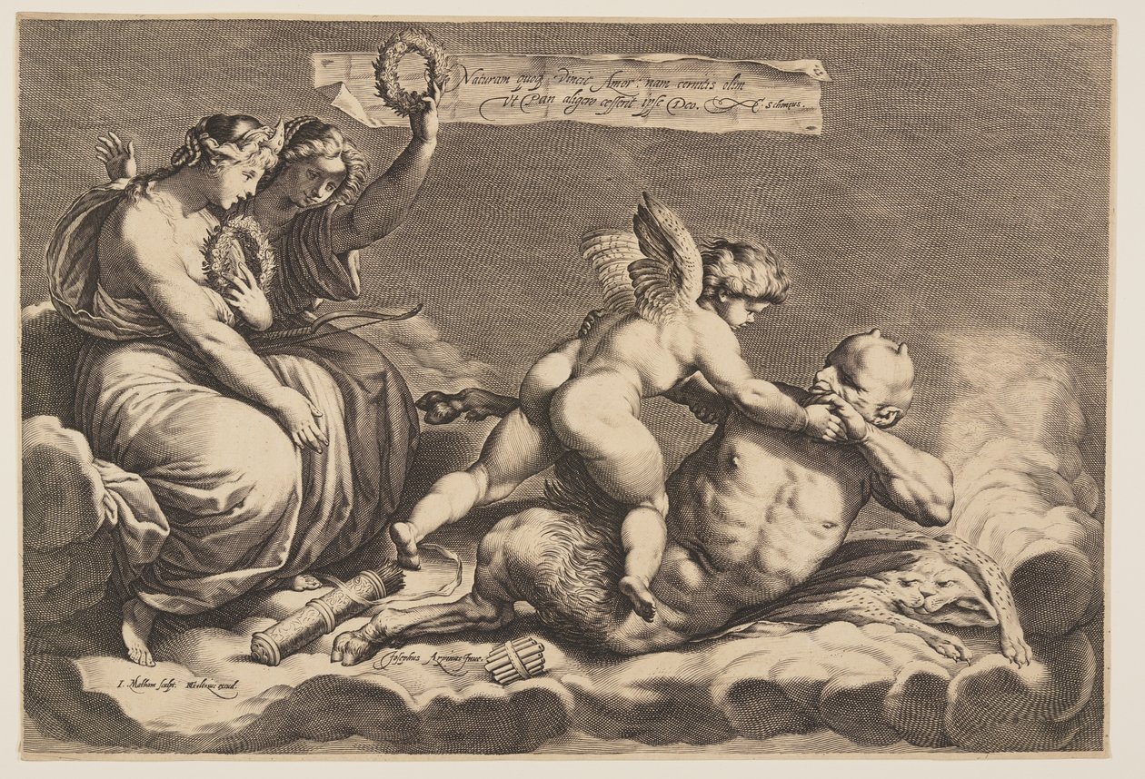 Cupid Taming Pan av Jacob Matham