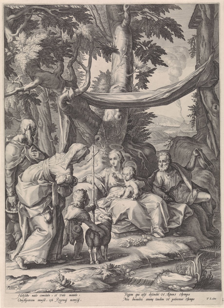 H. Familj med Elisabet, Zacharias och barnet Johannes Döparen av Jacob Matham