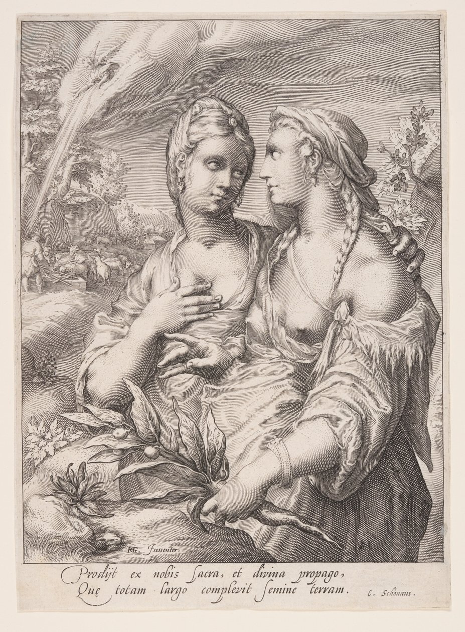 Lea och Rachel, från Patriarkernas fruar av Jacob Matham