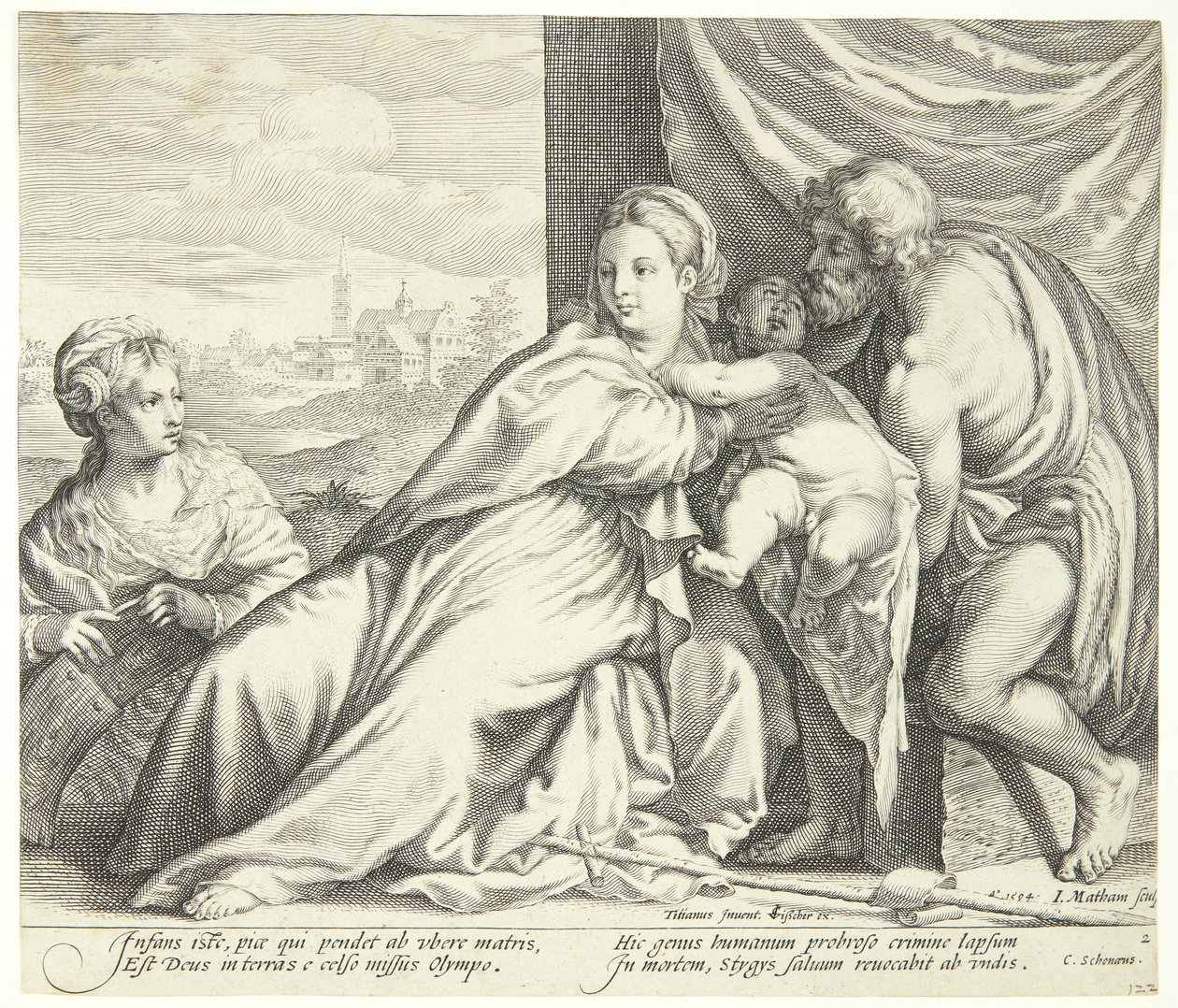 Madonna och barn med St. Johannes Döparen och St. Catherine av Jacob Matham
