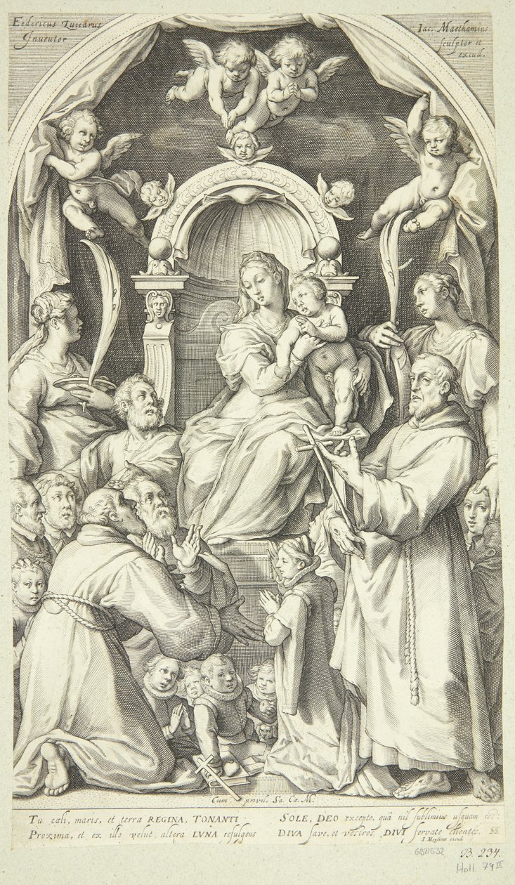 Maria och barnet med beskyddare och helgon (Saint Lucia, Katarina av Alexandria, Franciskus av Assisi och medlemmar av familjen Zuccaro) av Jacob Matham