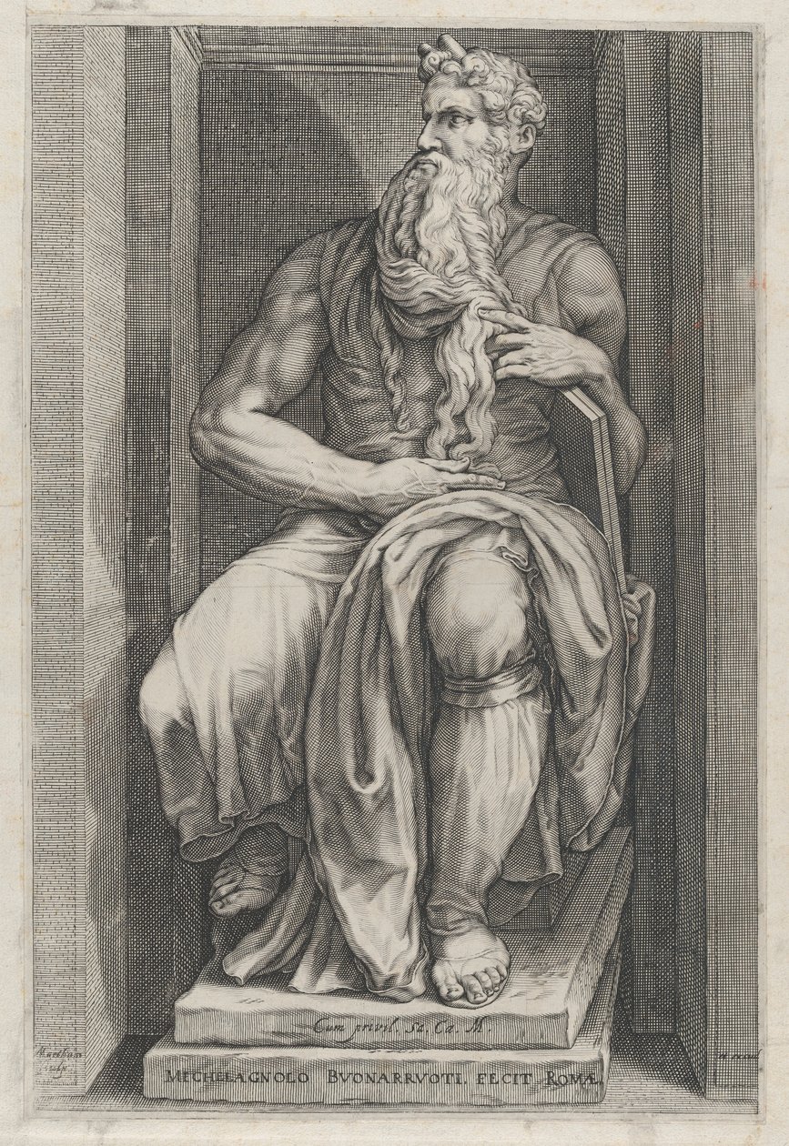 Spegel av romersk storhet: Moses efter skulpturen av Michelangelo, 1500-talet..., 1500-talet. av Jacob Matham