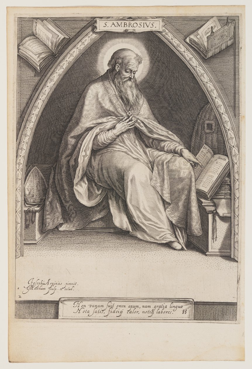 Ambrosius, från Kyrkans fäder av Jacob Matham