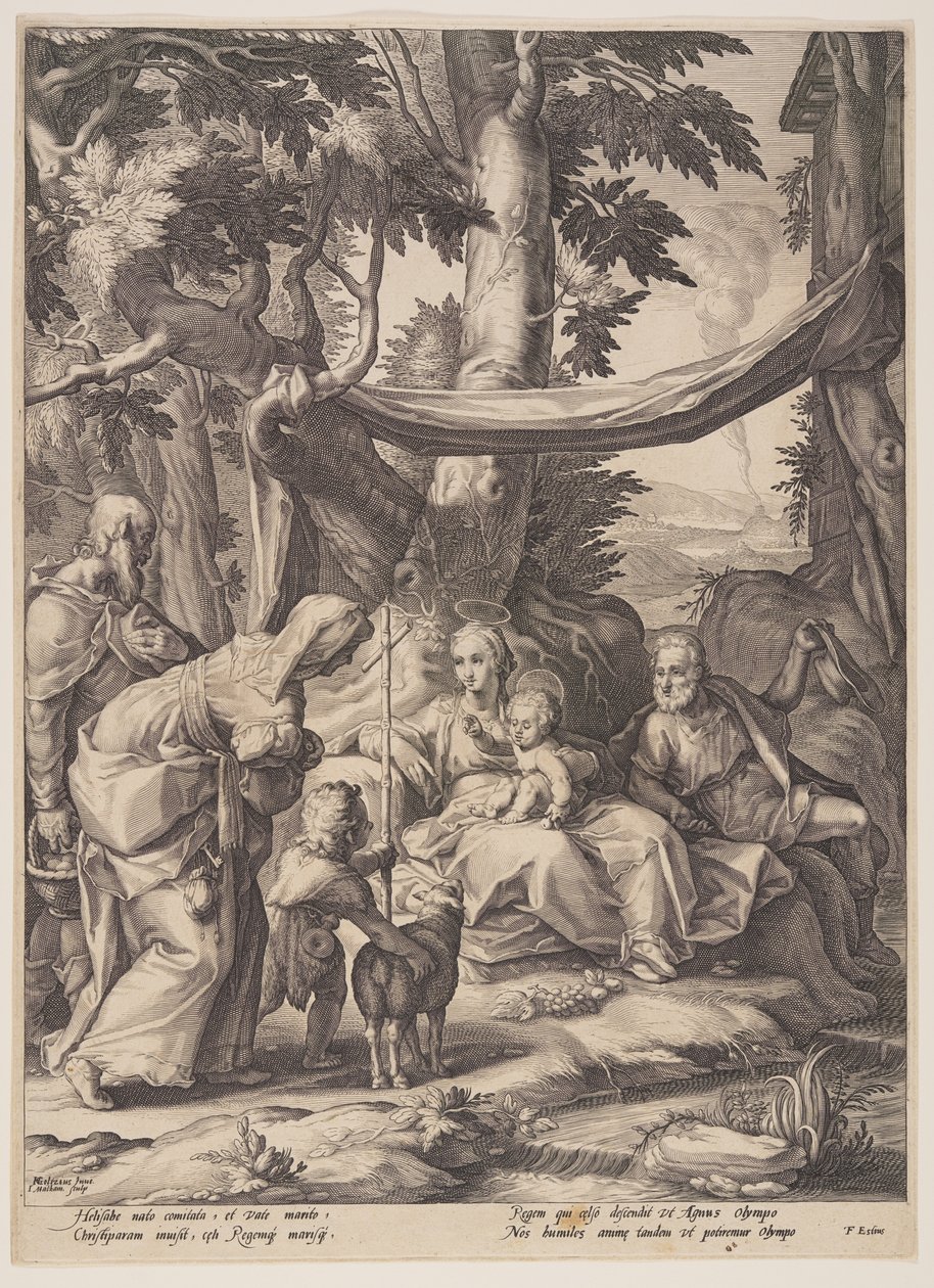 Den heliga familjen med heliga Elisabeth, Zacharias och Johannes av Jacob Matham