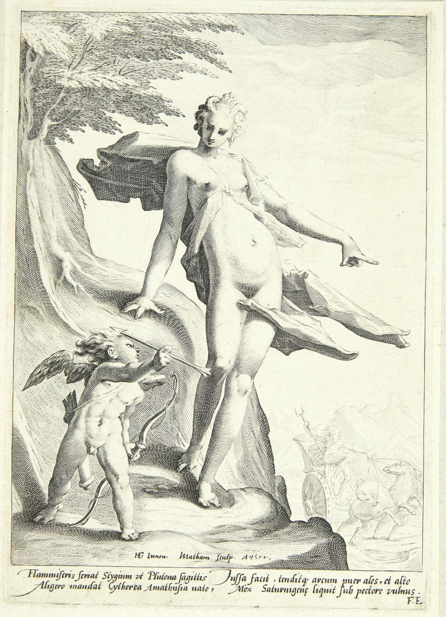 Venus befaller Cupid att skjuta en pil mot Pluto av Jacob Matham