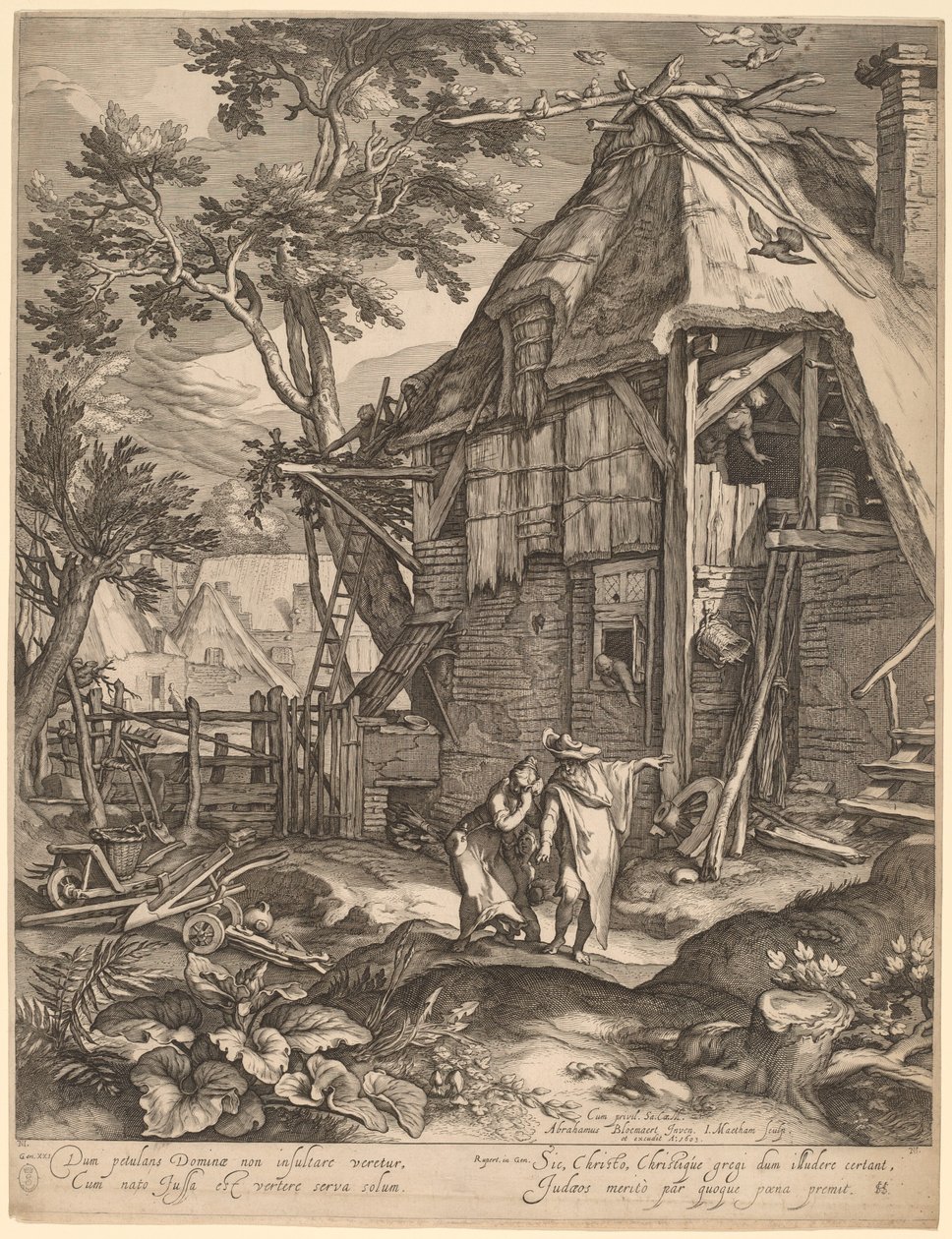 Abraham kastar ut Hagar av Jacob Matham, after Abraham Bloemaert