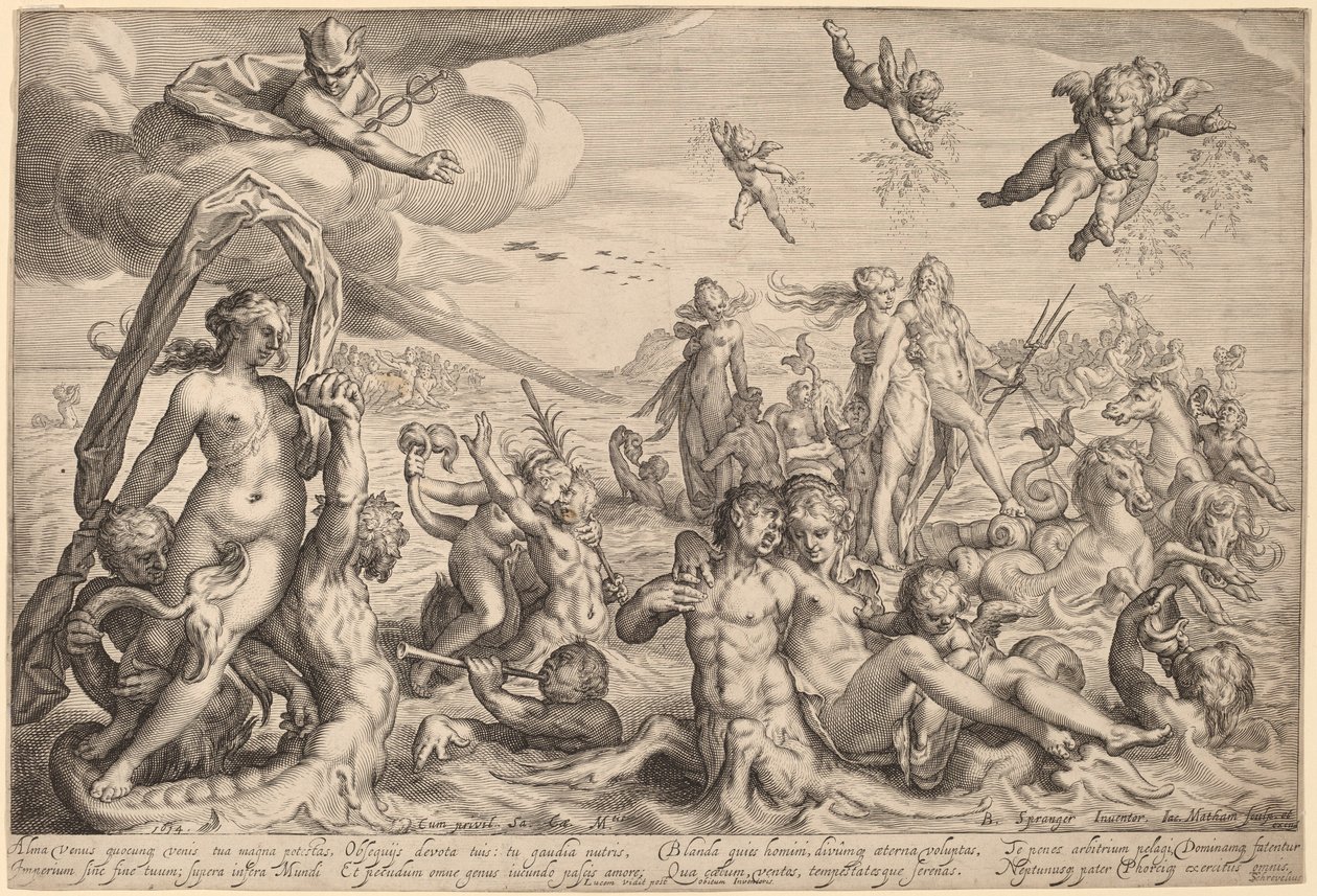 Neptunus och Thetis triumf av Jacob Matham, after Bartholomaeus Spranger