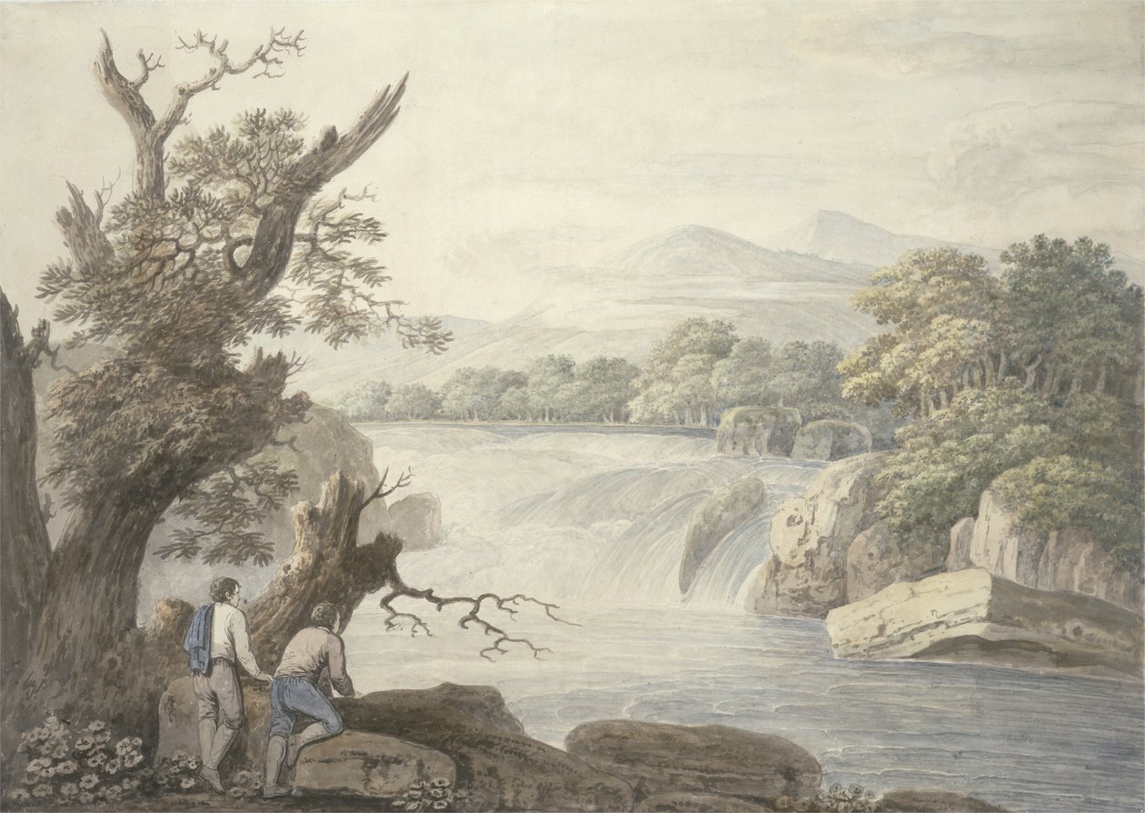 Falls near Terni (wc, penna och bläck över grafit på lagt papper) av Jacob More