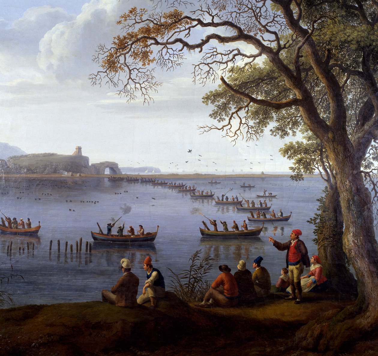 Ferdinand IV jagar sothöns på sjön Fusaro, av Jacob Philipp Hackert (1737-1807), Detalj av Jacob Philippe Hackert