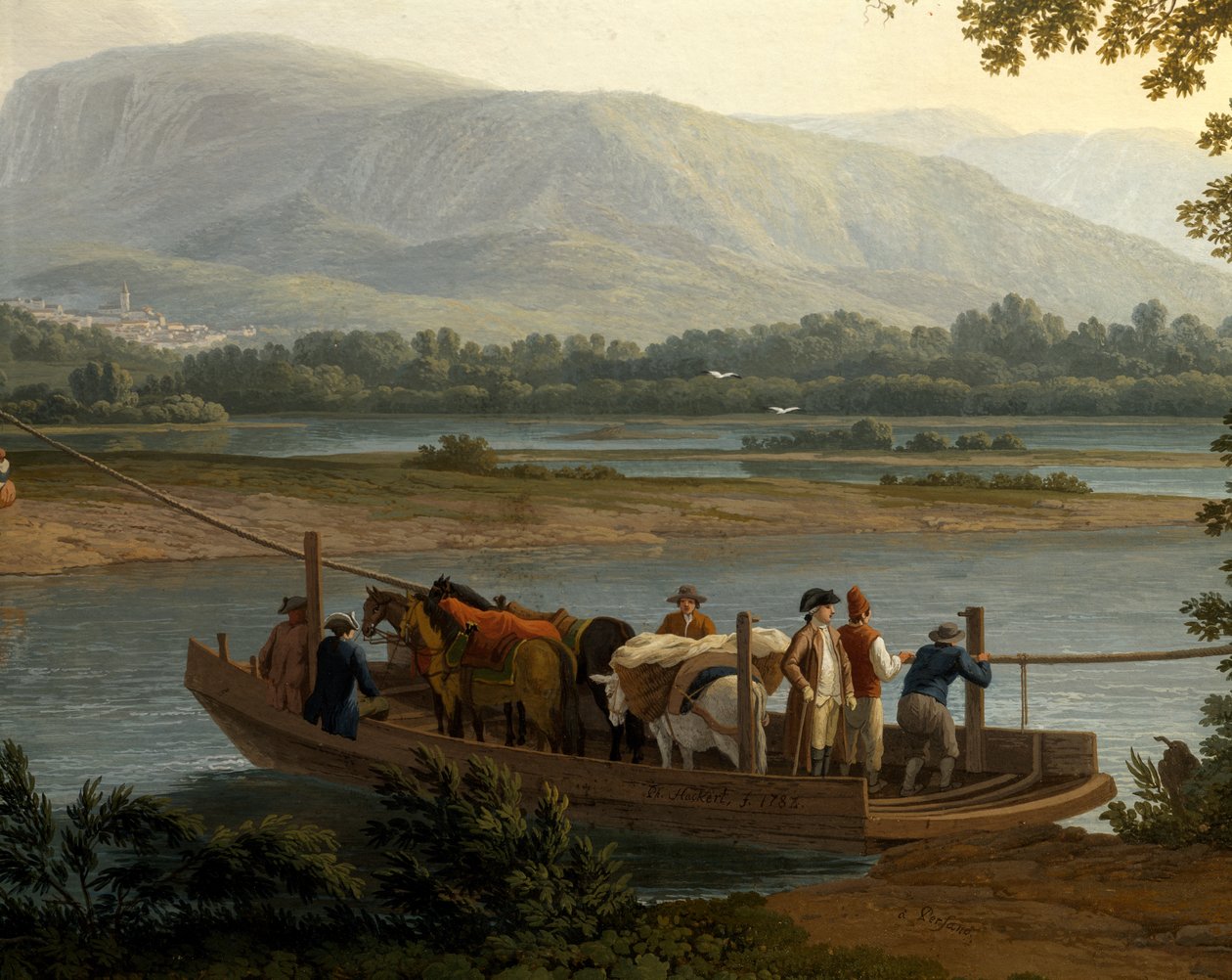 Färjan på Sele, av Jacob Philipp Hackert (1737-1807) av Jacob Philippe Hackert
