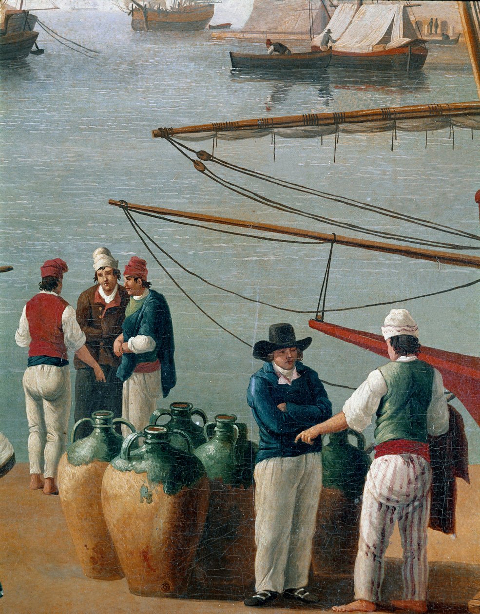 Fiskare och olivoljahandlare i Neapel, Italien (fiskare, olivoljahandlare i Neapels hamn) Målning av Jacob Philipp Hackert dit Hackert d