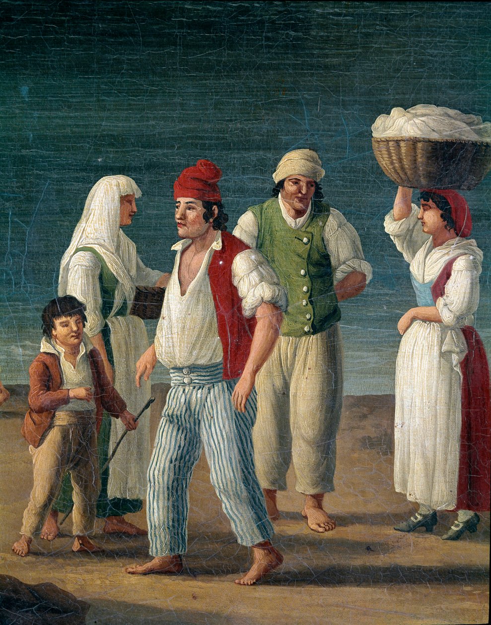 Fiskare och bondkvinnor från Barletta, Italien - Detaljmålning av Jacob Philipp Hackert dit Hackert d