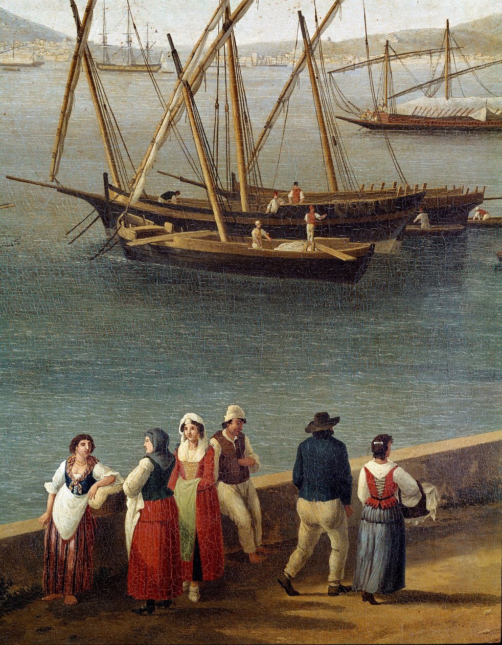 Grupper av människor på kajen i hamnen i Gaeta (Gaete) (Människor på hamnen i Gaeta hamn) Detalj - Målning av Jacob Philipp Hackert dit Hackert d