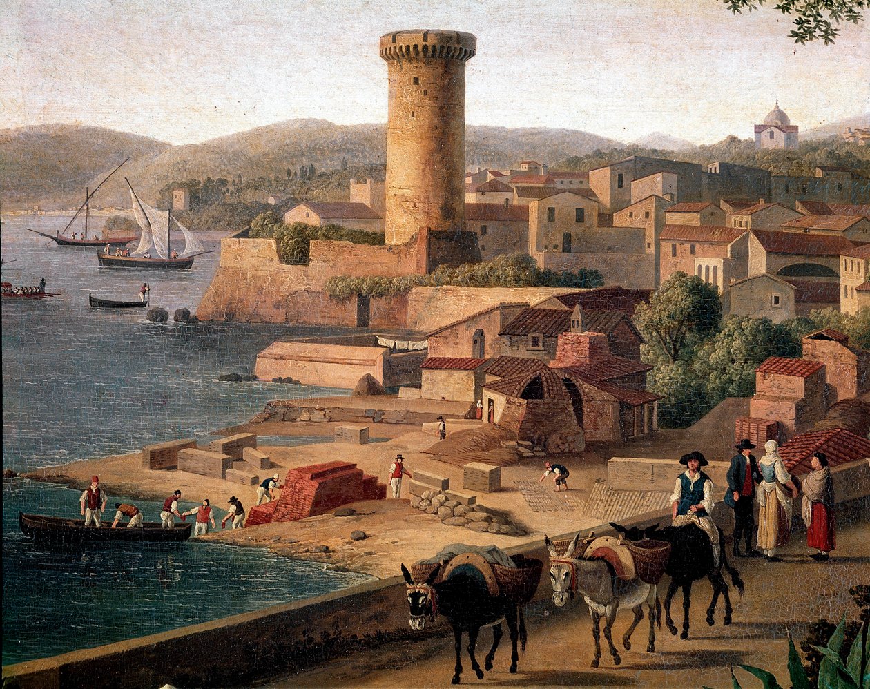 Landskap av Gaeta (Gaete) med tegelfabriksdetalj. Målning av Jacob Philipp Hackert dit Hackert d