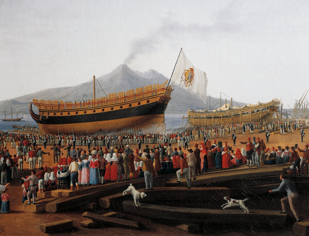 Lansering av fartyg på Castellammare di Stabia-varvet (olja på duk) av Jacob Philippe Hackert