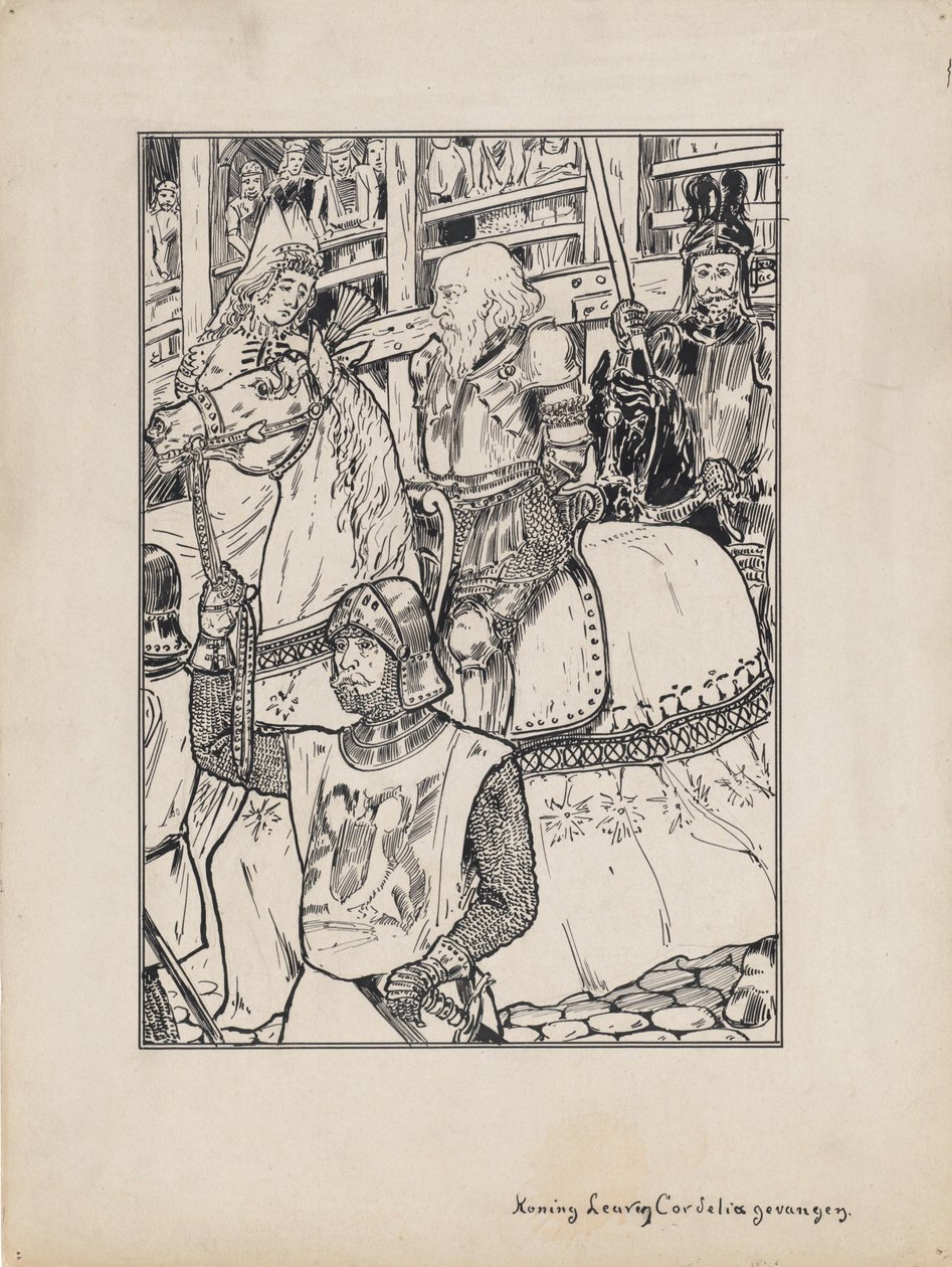 Designillustration för Shakespeares King Lear: King Lear och Cordelia Captured av Jacob Pieter van den Bosch