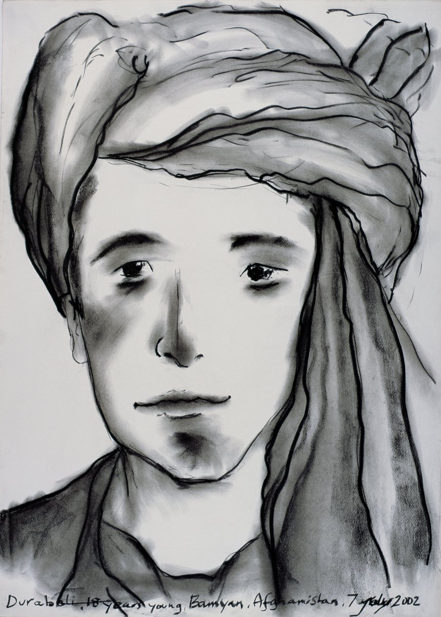 Durabali, 18 år ung, Bamyan, Afghanistan, 2002 (kol på papper) av Jacob Sutton