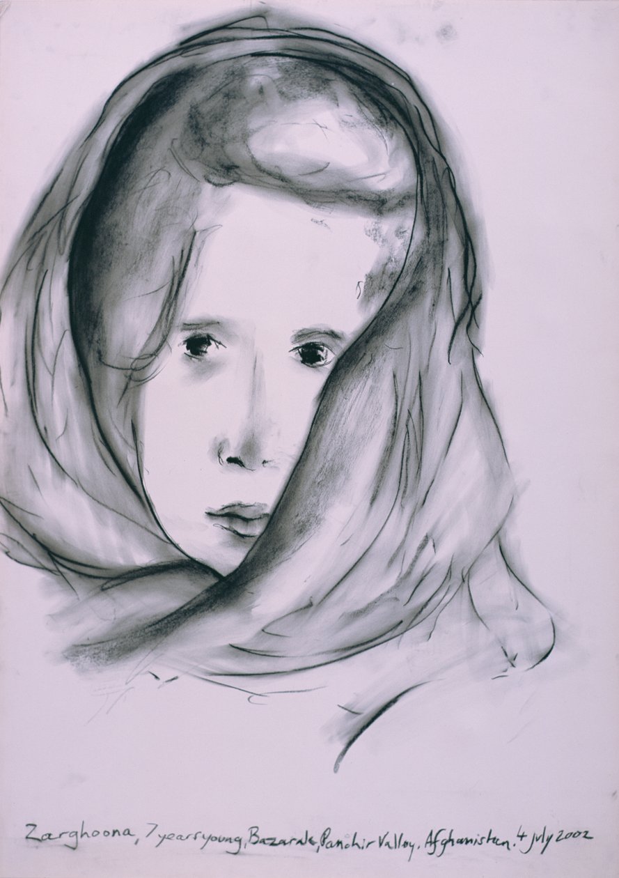 Zarghoona, Panshir Valley, Afghanistan, 4 juli 2002 (kol på papper) av Jacob Sutton