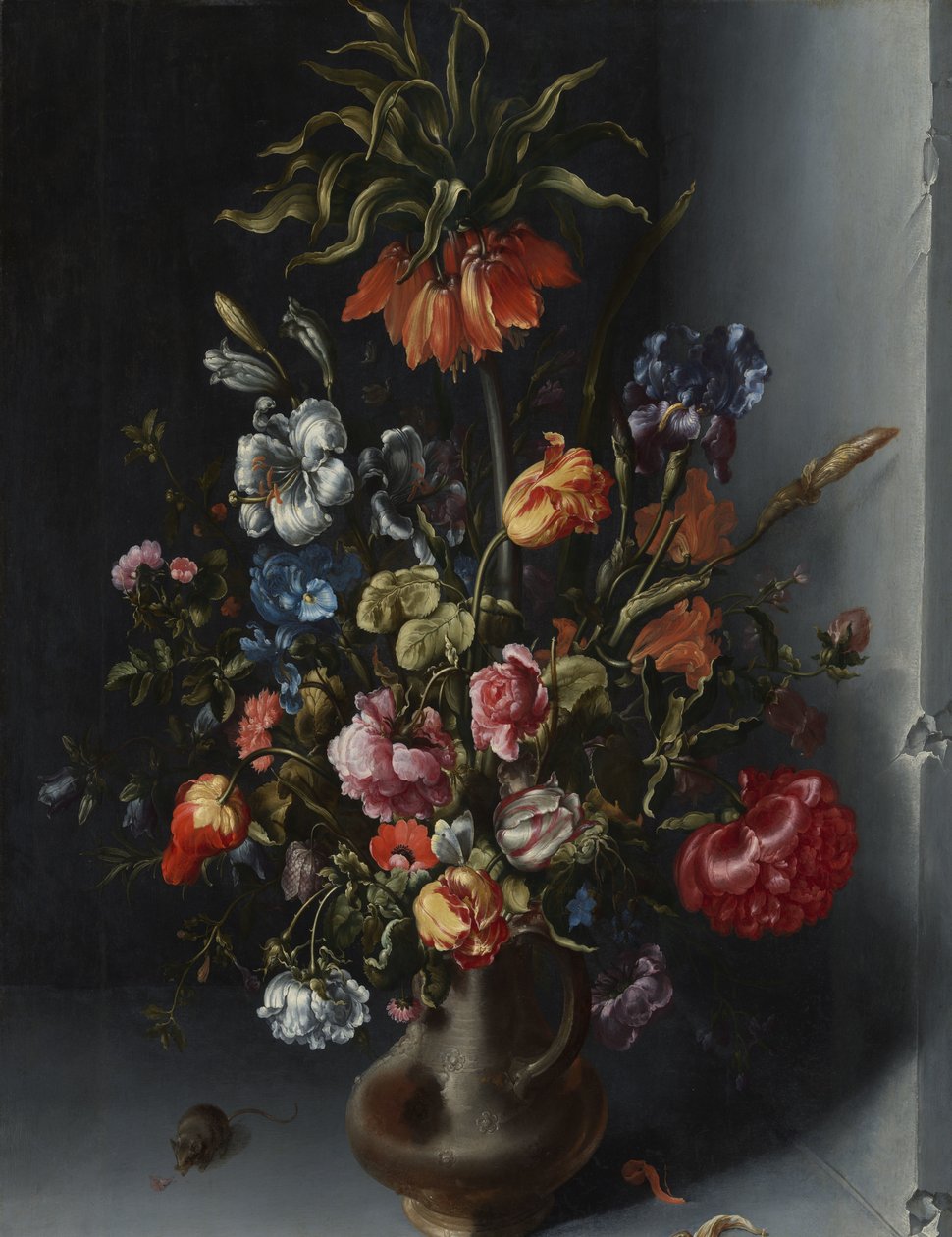 Blomsterstilleben med en kejsarkrona i en stennisch av Jacob Vosmaer (signed by artist)