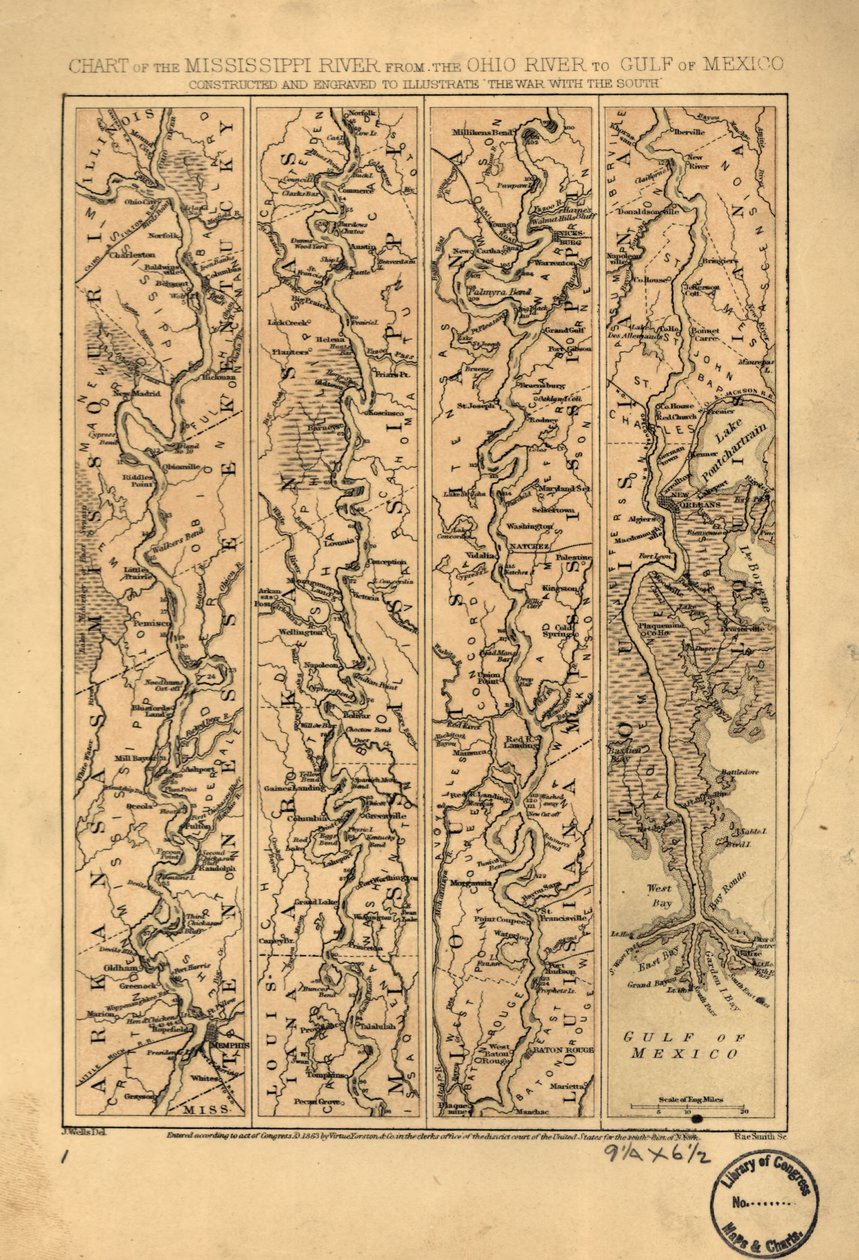 Karta över Mississippifloden från Ohiofloden till Mexikanska golfen LOC 99447139 av Jacob Wells