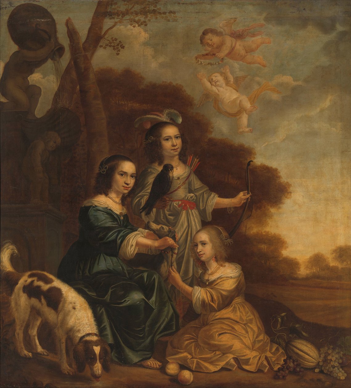 Porträtt av Geertruyt, Margriet och Anna Delff, konstnärens döttrar (Porträtt av tre små flickor i ett landskap) av Jacob Willemsz. Delff (II)