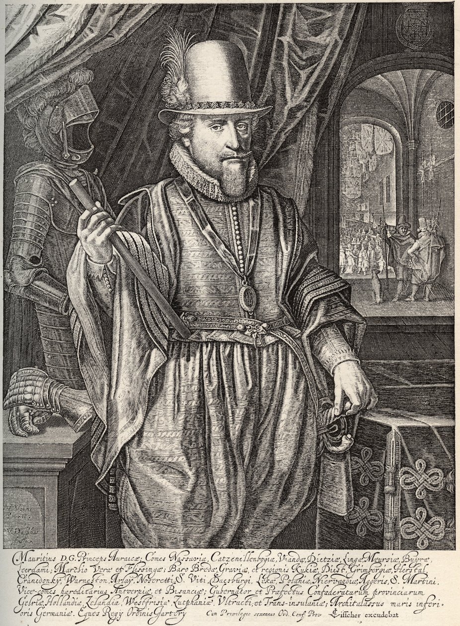 Porträtt av Maurice de Nassau (1567-1625), prins av Orange, greve av Nassau. Gravyr av Willem Jacobsz Delff (1580-1638) 1600-talet av Jacob Willemsz Delff
