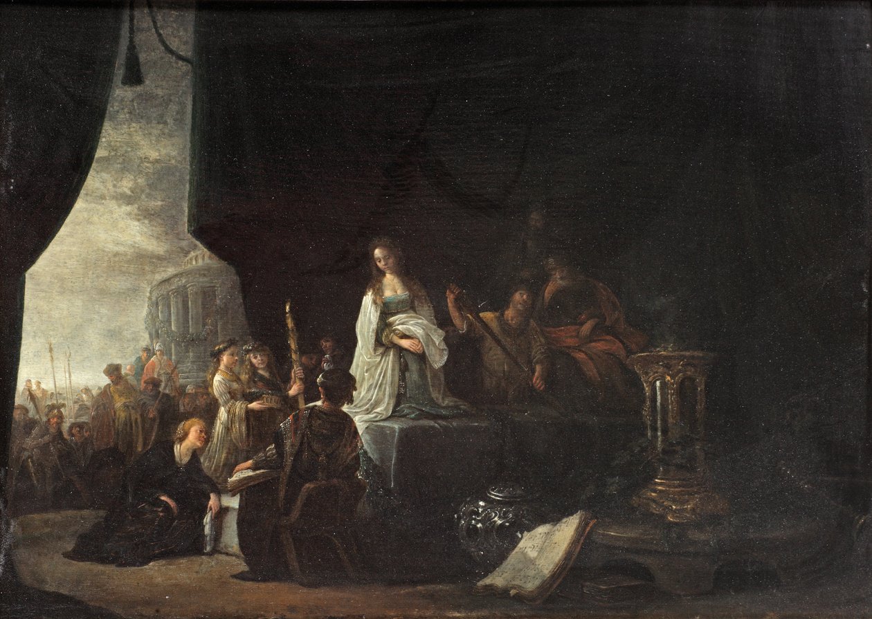 Offret av Jeftas dotter (olja på panel) av Jacob Willemsz de (c.1630 after 1675) Wet