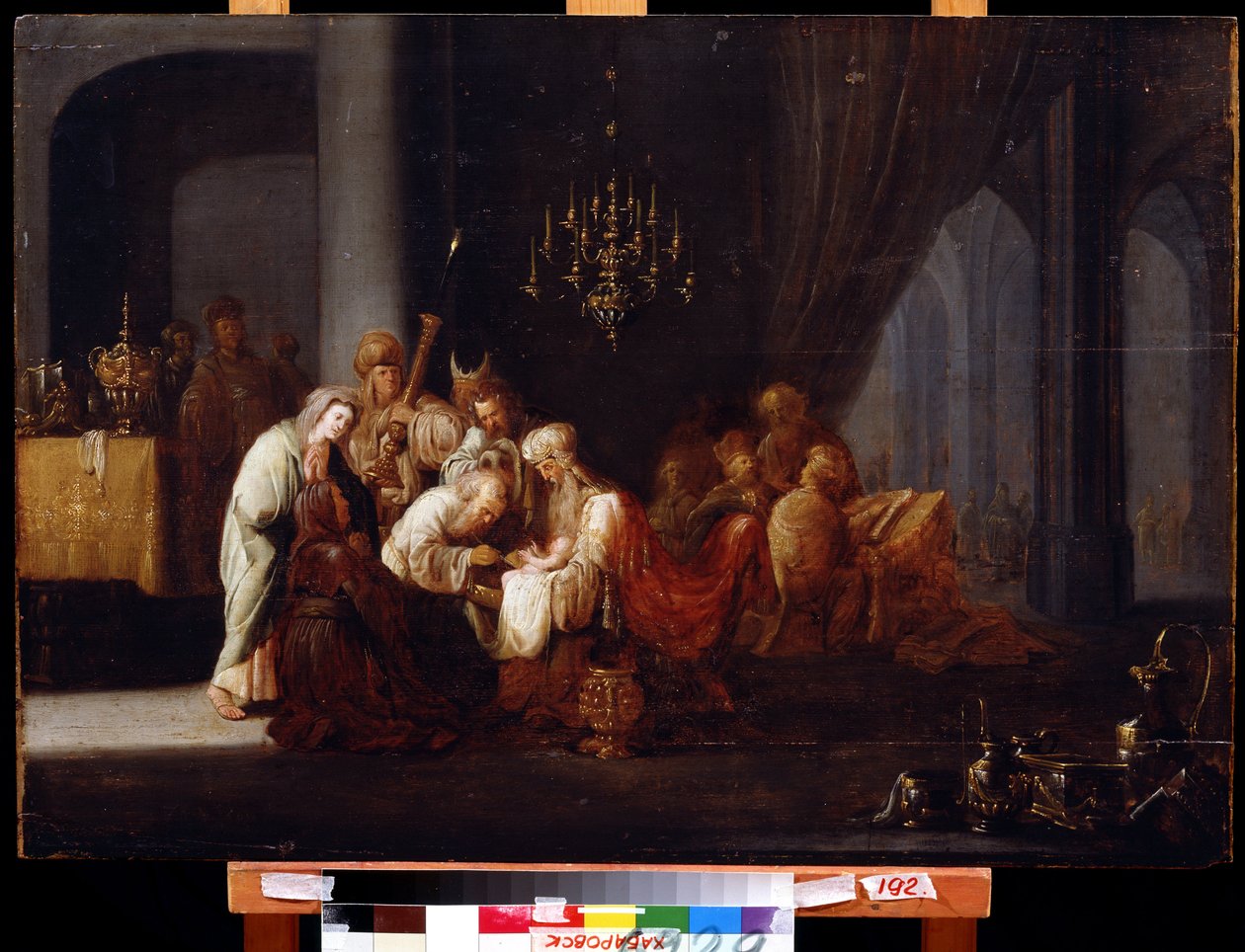 Omskärelse (The Circumcision). Målning av Jacob Willemsz de Wet, den äldre (cirka 1630-efter 1675). Olja på trä, 91 x 64 cm. Holländsk konst, barockstil. Far Eastern Museum, Khabarovsk. av Jacob Willemsz de (c.1630 after 1675) Wet
