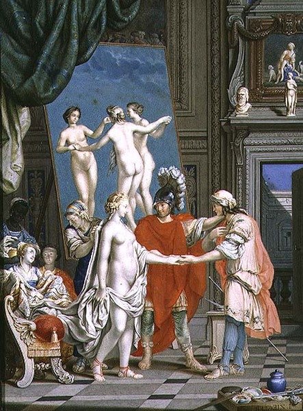 Alexander den store (356-323 f.Kr.) introducerade Campaspe till Apelles (300-talet f.Kr.) av Jacob Ziegler