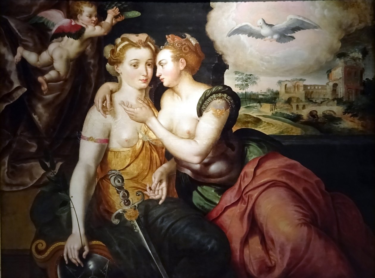 Jacob de Backer och verkstad - Allegorin "Rättvisans och fredens kyss" omkring 1580 av Jacob de Backer