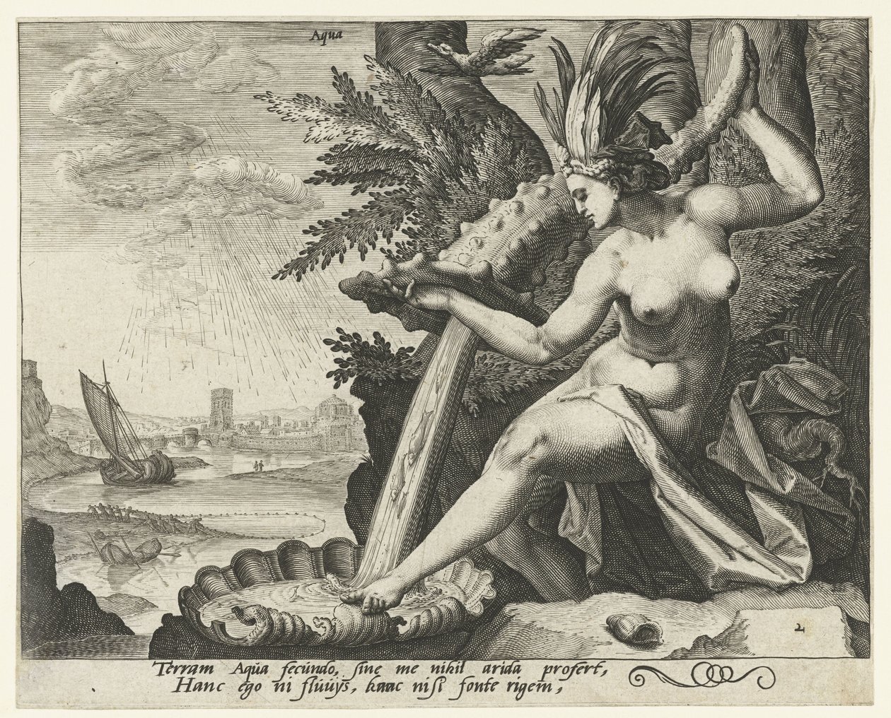 Elementet vatten Aqua (titel på objekt) De fyra elementen (serietitel) av Jacob de Gheyn (II) (attributed to)