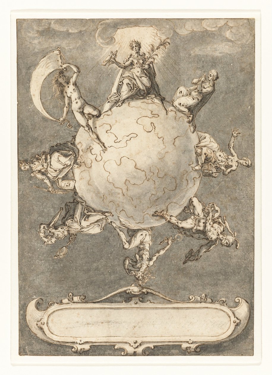Design för det sista trycket i serien Omnium rerum vicissitudo est av Jacob de Gheyn (II)