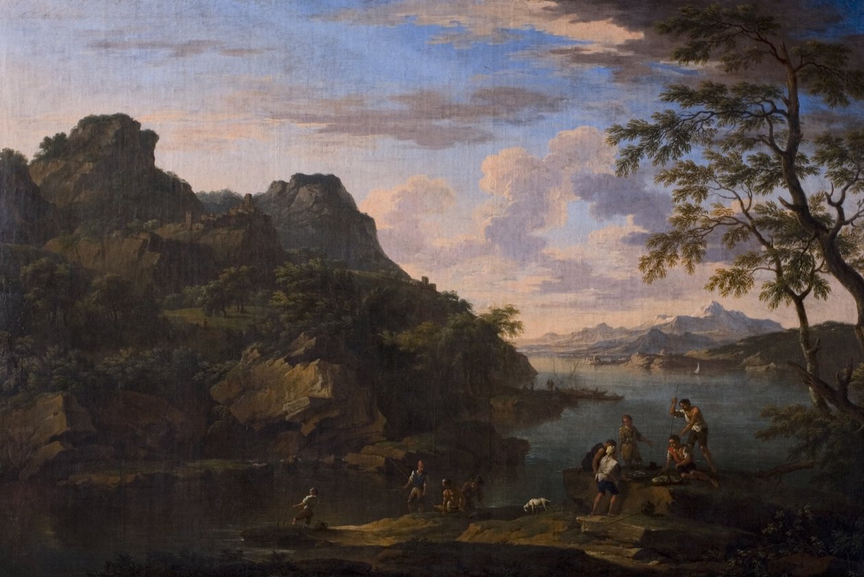 Klassiskt landskap med figurer, sent 1600-tal av Jacob de Heusch