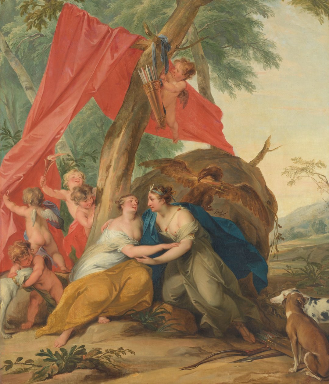 Jupiter, förklädd till Diana, förför nymfen Callisto av Jacob de Wit (signed by artist)