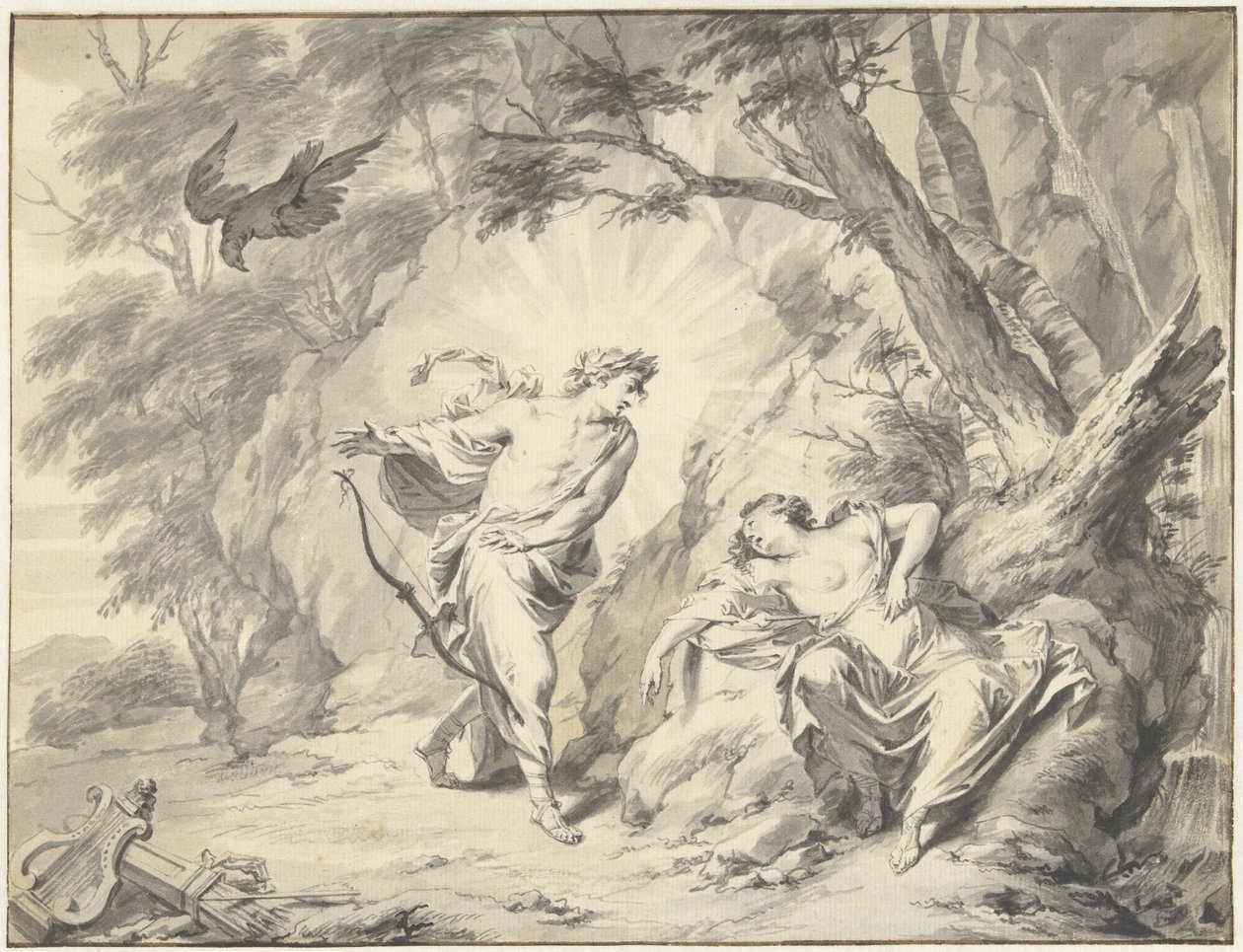 Apollon genomborrar Coronis med en pil av Jacob de Wit