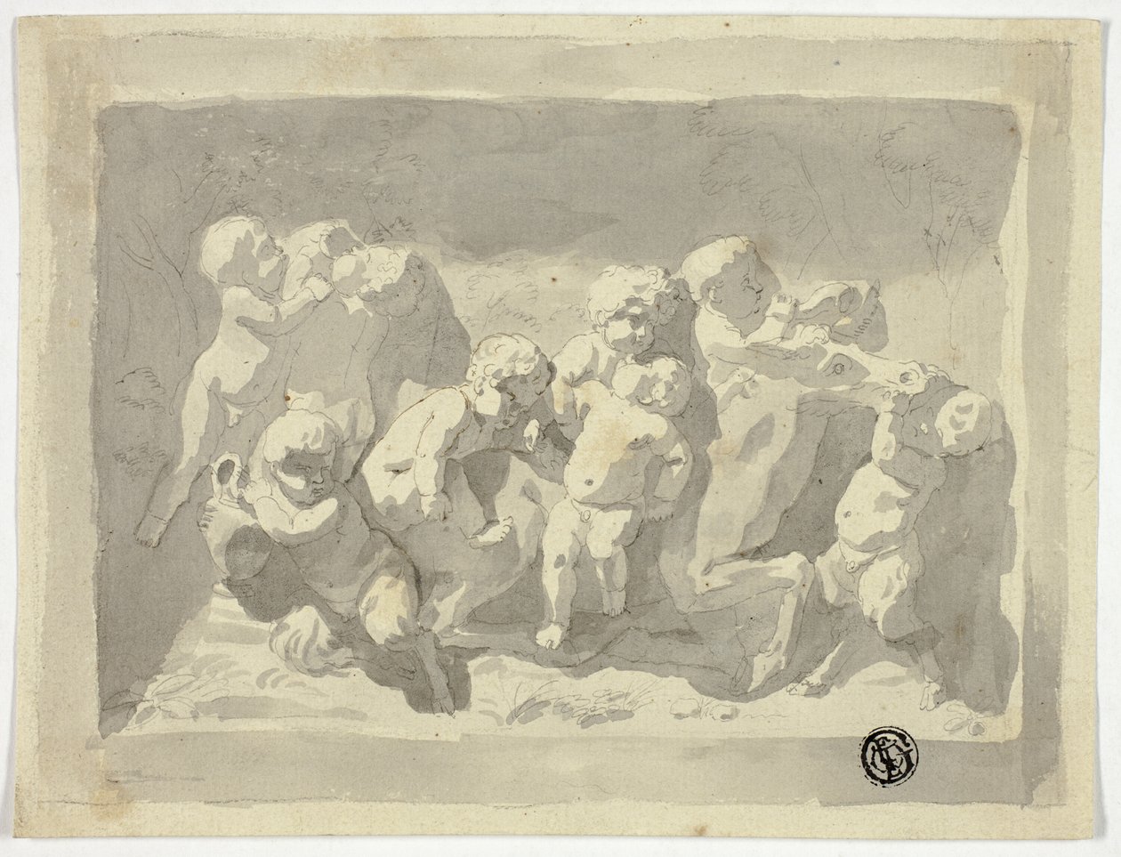 Baby Satyrs och Putti leker med åsna av Jacob de Wit