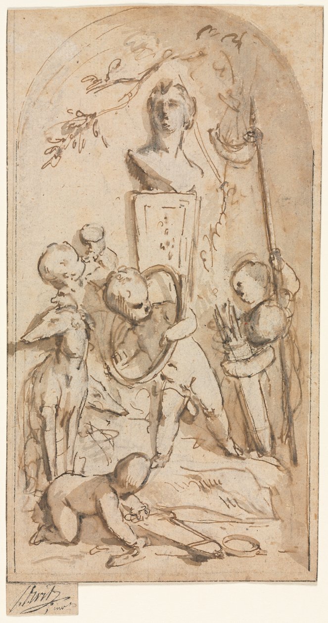 Byst av Diana med Putti och jaktegenskaper av Jacob de Wit